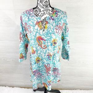 Gretchen Scott Aquatic Life Notched Neck Tunic Top Dress